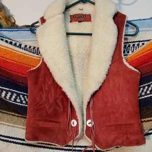 Red leather vest with sherpa lining